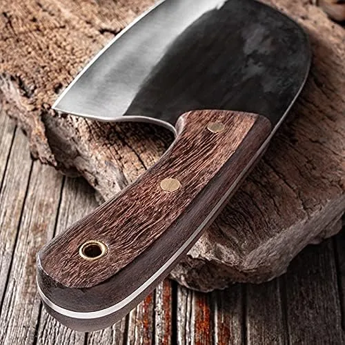 Vista 5 de MAYiT Cuchillo de carnicero de carne, hecho a mano, forjado, cuchillos tradicionales, cuchillo de cocina, cuchillo de cortar, cuchillo chino