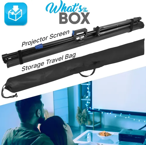Vista 2 de Pyle Pantalla de proyector portátil de 80 pulgadas con soporte de trípode, pantalla enrollable plegable de configuración rápida con superficie