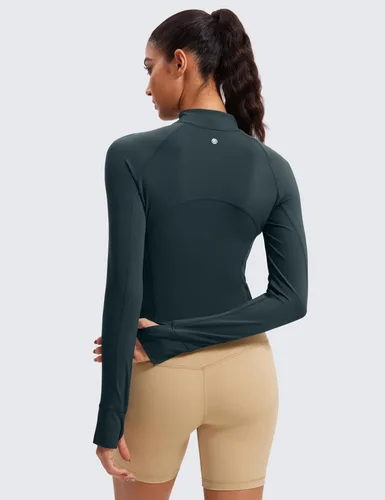 Vista 2 de CRZ YOGA Butterluxe - Camisas de entrenamiento de manga larga para mujer, con cremallera de medio cuarto, camiseta atlética con cuello para otoño