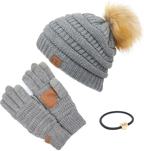 Vista 108 de Gorro unisex liso con pompón y ribete (HAT-43) de C.C Hatsandscarf Exclusives Marfil