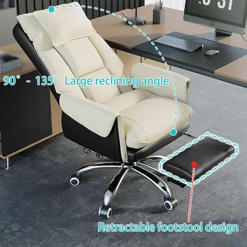 Vista 3 de Ergonomic Big & Tall Pu Leather Office Chair, High Back Wide Desk Chair with Wheels & Retractable Footrest, Comfortable Executive Computer Chair