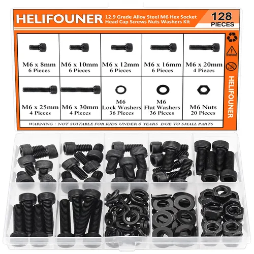 Vista 15 de HELIFOUNER 560 Piezas M2 x 4 mm / 6 mm / 8 mm / 10 mm / 12 mm / 16 mm / 20 mm, Kit de Tornillos de Cabeza de Botón con Arandelas y Tuercas, Acero