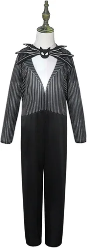Vista 2 de Lgandpg Disfraz de Jack de Pesadilla para niños, overol Skellington para Halloween, Navidad, disfraz con máscara