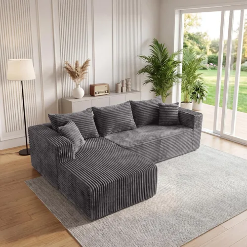 Vista 13 de Sofá modular deshuesado de 118 pulgadas con diván y otomano de pana de gran tamaño en forma de U, sofá de nube para asiento profundo para sala