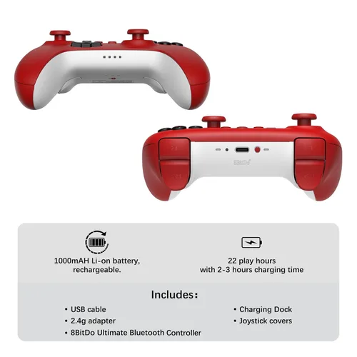 Vista 5 de AKNES 8BitDo Ultimate Bluetooth Controller with Charging Dock,Wireless Pro Controller with Hall Effect Sensing Joystick,Compatible with Nintendo