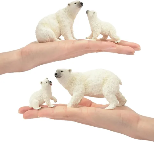 Vista 3 de Toymany 6 figuras de oso polar con cachorro de oso polar, figuras realistas de animales árticos de 2 a 4 pulgadas, juego familiar para Navidad