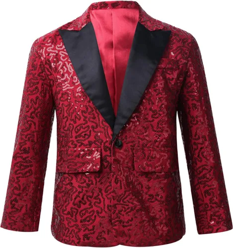Vista 7 de Kids Boys Shiny Sequins Suit Jacket Wedding Pageant Formal Tuxedo Long Sleeve Coat Party Dance Costumes Negro