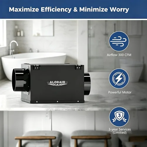 Vista 2 de ALORAIR - Ventilador de escape en línea de 4 pulgadas para baño ultra silencioso de 170 CFM para baño, ático, cocina, garaje, lavandería