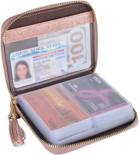 Vista 21 de Easyoulife Billetera Tarjetero de Tarjetas de Crédito para Mujer con Cremallera de Cuero Estuche para Tarjetas con Bloqueo RFID, Negro, medio