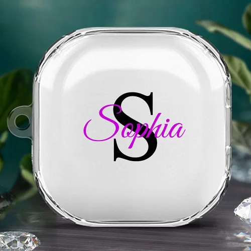 Vista 2 de CaseHome Funda con nombre personalizada compatible con Samsung Galaxy Buds Live (versión 2020) Buds Pro (versión 2021), cubierta transparente de TPU