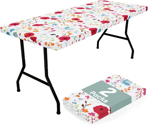 Vista 53 de misaya Mantel rectangular de vinilo, mantel ajustable, 100% impermeable, borde elástico, reverso de franela, mantel de plástico para mesas plegables
