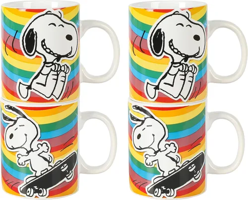 Vista 3 de Peanuts 70 aniversario 4 piezas 15 onzas tazas de gres Snoopy