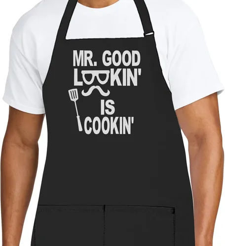 Vista 13 de Delantal de chef personalizado para hombres, diseño bordado personalizado, cocina profesional, barbacoa, parrilla, para papá, decorado en Estados