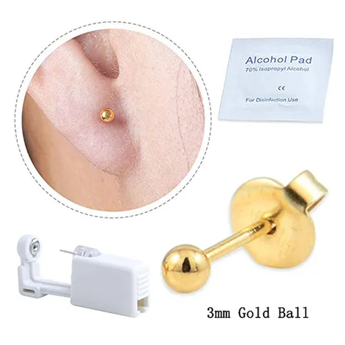 Vista 7 de Paquete de 2 aretes de pistola de perforación de oreja desechables, pistola estéril sin dolor (dorado)