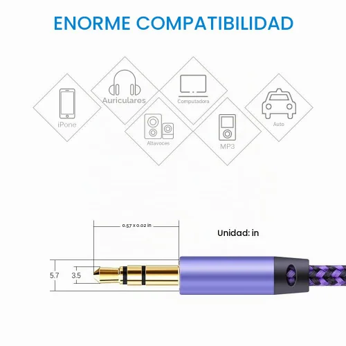 Vista 2 de AILKIN Cable AUX para automóvil, paquete de 2 cables de audio auxiliar de 0.138 in, acordes auxiliares estéreo trenzados compatibles