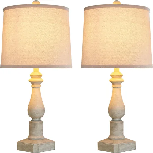 Vista 8 de Juego de 2 lámparas de mesa rústicas de 23 pulgadas para sala de estar, dormitorio, lámparas tradicionales de resina para mesita de noche para sala
