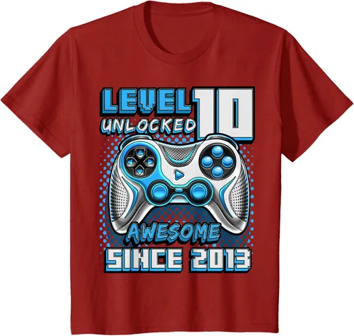 Vista 61 de Level 10 Unlocked Awesome 2013 Video Game 10th Birthday Boy T-Shirt, Negro