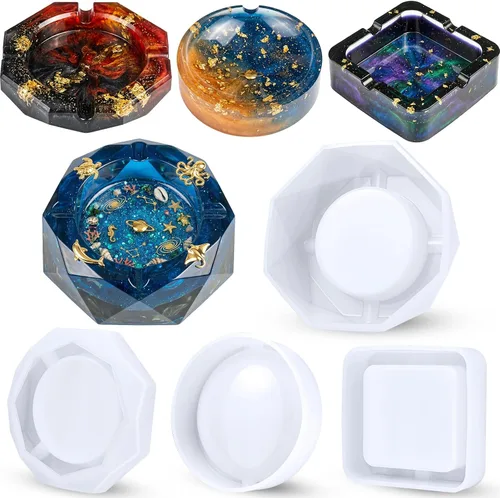 Vista 8 de NiArt Kit de molde de silicona de fundición de resina epoxi + lentejuelas láser verdes, tamaño pequeño, cenicero y posavasos con forma de hoja