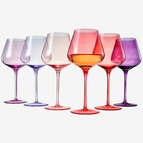 Vista 7 de Colors of Love - Juego de 6 copas de vino de cristal rosa y rojo de San Valentín, estilo italiano, elegante estilo italiano, cristalería de 24