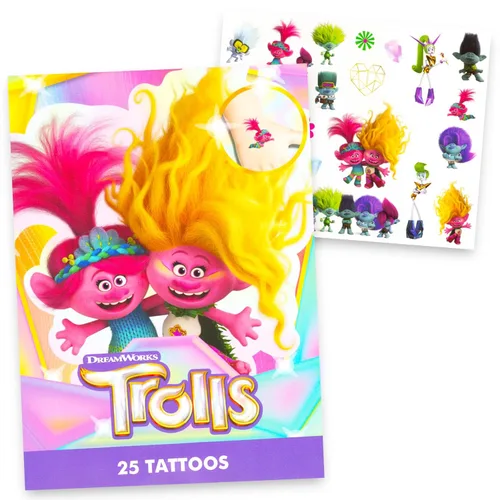 Vista 3 de Trolls - Paquete de tatuajes temporales para fiestas con 75 tatuajes de trolls, suministros de fiesta y actividades de fiesta, trolls, recuerdos