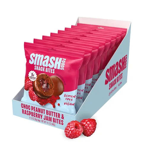 Vista 10 de Smash Foods Bocaditos de arándanos y mantequilla de anacardo sin gluten, bolas de proteína vegana, hechas con superalimentos de mermelada y semillas