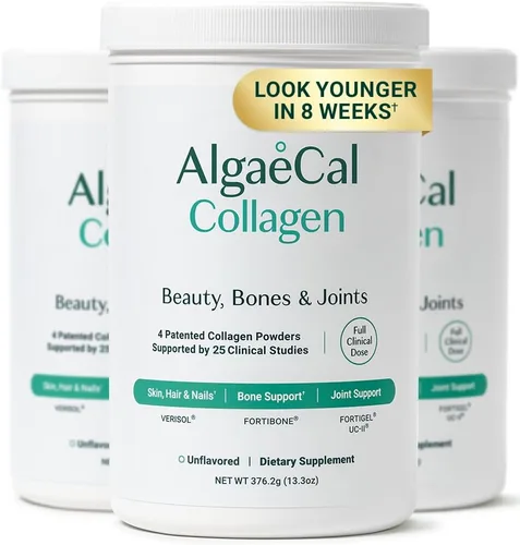 Vista 12 de ALGAECAL Colágeno: 4 Péptidos clínicamente respaldados VERISOL®, FORTIGEL®, UC-II®, FORTIBONE®, Polvo de colágeno hidrolizado antienvejecimiento, 30