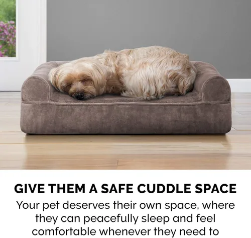 Vista 9 de Furhaven Cama para perro de espuma viscoelástica para perros medianos y pequeños con cojines extraíbles y funda lavable, para perros de hasta 35