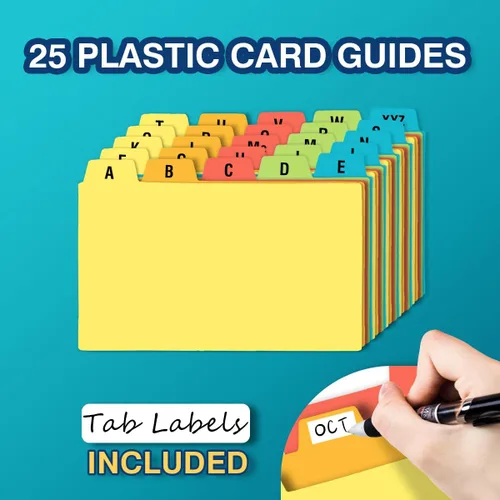 Vista 5 de H4D Tarjetero de índice de 3 x 5 con 100 tarjetas de índice a rayas pesadas y 25 divisores de plástico, color negro 3x5 Inch Plastic Box