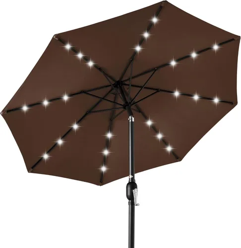 Vista 71 de Best Choice Products Sombrilla de Patio Solar de Poliéster con Luz LED de 10 pies con Ajuste de Inclinación y Tela Resistente a los Rayos UV - Gris
