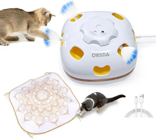 Vista 9 de ORSDA Juguetes para gatos de interior, 5 en 1, juguetes automáticos interactivos para gatitos, juguetes eléctricos recargables para ocultar