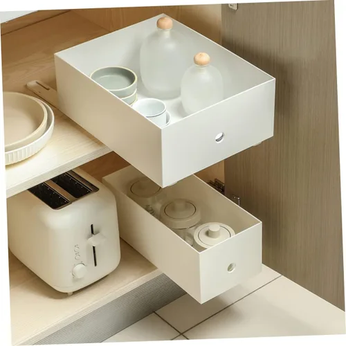 Vista 3 de DOITOOL 2 guías de plástico para cajones de 10.38 pulgadas, color blanco, autoadhesivas, riel extraíble para gabinetes, estantes, canastas