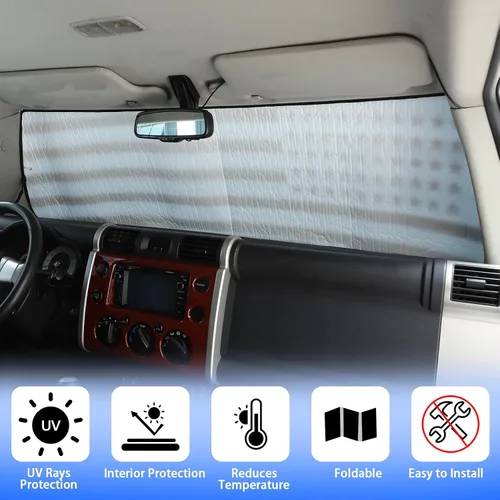 Vista 3 de Parasol para parabrisas compatible con Toyota FJ Cruiser 2007-2021, parasol plegable para ventana delantera, visera de protección solar automática