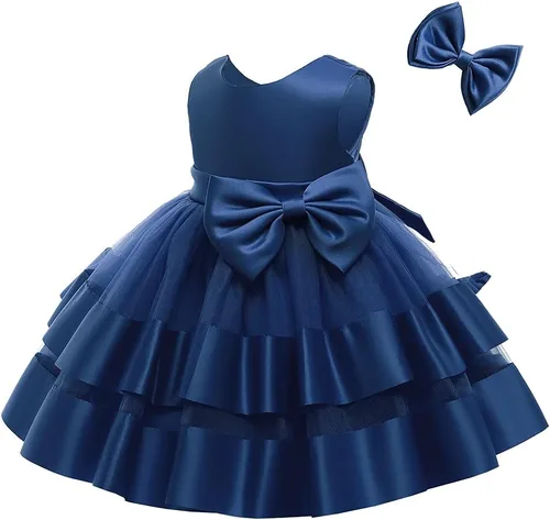 Vista 3 de AIMJCHLD 0-6T - Vestido de flores sin espalda en V para niñas, vestido de boda con lazo para el pelo