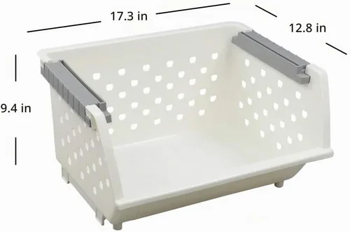 Vista 2 de Paquete de 3 cestas de almacenamiento apilables de plástico