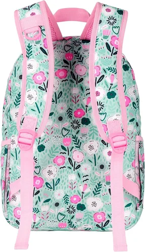Vista 6 de Choco Mocha Mochila escolar de viaje para niñas de 17 pulgadas, Floral - Verde, Mochilas Daypack