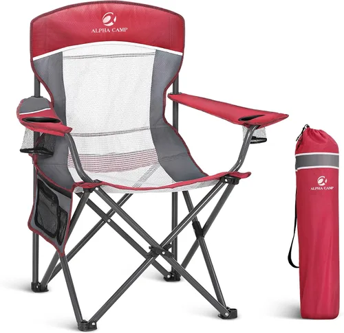 Vista 9 de LET'S CAMP Paquete de 2 sillas de campamento con respaldo de malla, portátil, plegable, resistente, para exteriores, 330 libras, silla de brazo Negro