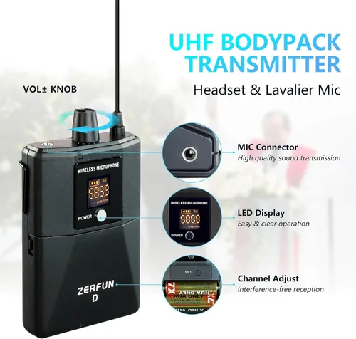 Vista 4 de Sistema de micrófono inalámbrico profesional de 4 canales, auriculares de mano inalámbricos de metal UHF, micrófonos de solapa para cantar karaoke