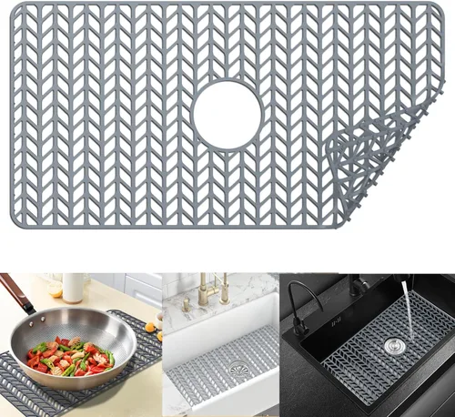 Vista 58 de Protectores de fregadero de cocina de 12 x 11 y 13 x 11 pulgadas, protectores de silicona para fregadero de cocina para la parte inferior del Gris