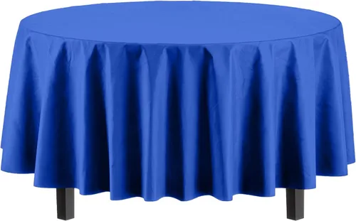 Vista 2 de Exquisite Paquete de 12 manteles redondos de plástico prémium de 84 pulgadas, color azul oscuro