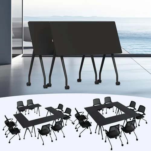 Vista 29 de Paquete de 2 mesas de conferencias plegables, mesa de reunión modular de 1915-gris