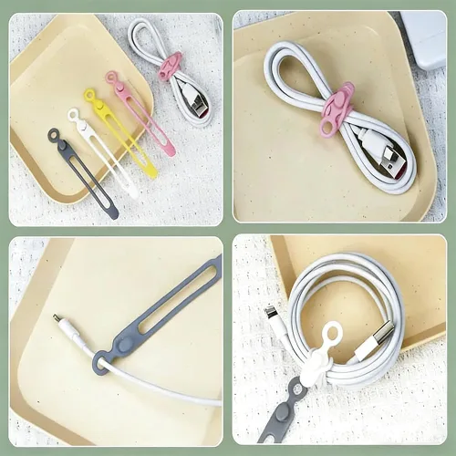 Vista 3 de 18 correas de silicona para cables organizadores para guardar auriculares, cables de carga de teléfono, bridas de cables altamente elásticas