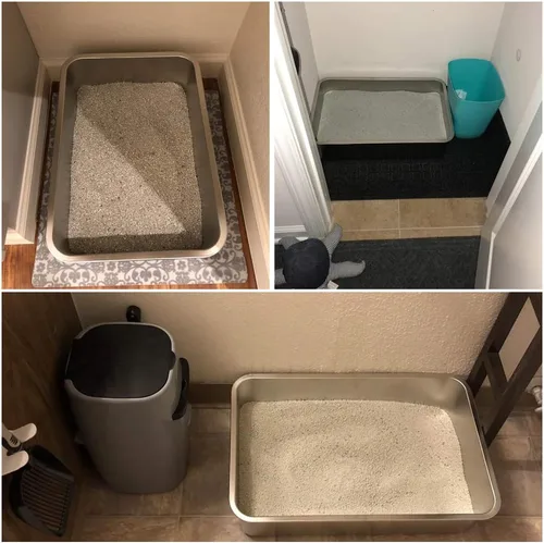 Vista 8 de Caja de arena grande de metal para gatos, bandeja de arena duradera de acero inoxidable para gatos grandes, caja de arena para gatos con superficie