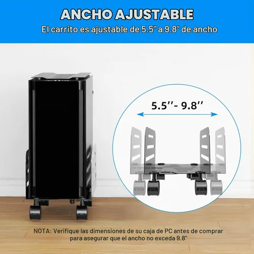 Vista 5 de suptek Soporte de torre para computadora, soporte móvil para CPU, soporte móvil de 5.5 a 9.8 pulgadas de ancho, ajustable, con ruedas giratorias