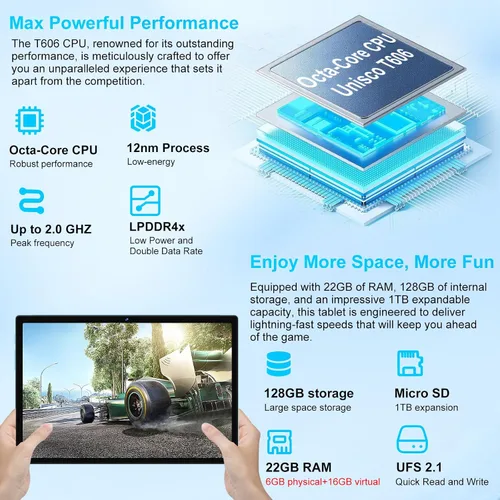 Vista 2 de Tablet Android 15 2025, tabletas Octa-Core de 10 Pulgadas 22 GB+128 GB+1 TB expandible, tableta electrónica 2 en 1 con teclado y ratón, batería