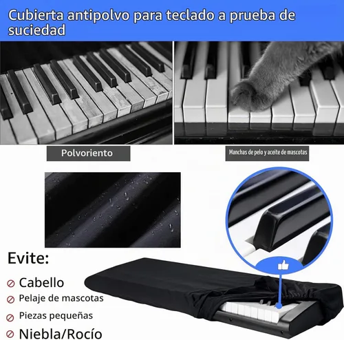 Vista 5 de Cubierta antipolvo para teclado de 88 teclas, protector de tela elástica para piano digital y teclados electrónicos (negro) - Ajuste universal