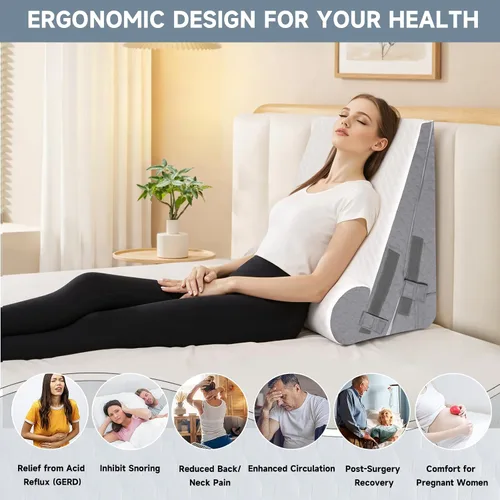 Vista 5 de Almohada de cuña de cama para dormir, 3 piezas de altura ajustable de 4.5, 7.5 y 12 pulgadas, cuña triangular para poscirugía, reflujo ácido