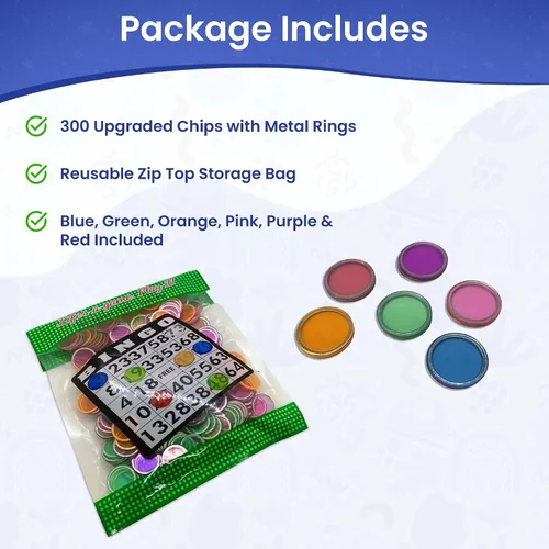 Vista 2 de MR CHIPS Fichas de bingo magnéticas con anillo de metal de 3/4 pulgadas, 300 piezas mejoradas transparentes surtidas, disponibles en 7 colores, una