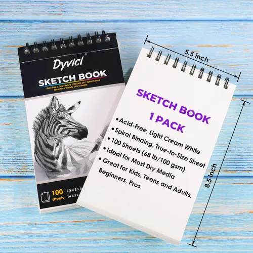 Vista 2 de Dyvicl Cuaderno de bocetos de 5.5 x 8.5 pulgadas, 68 lb/100 GSM, 100 hojas, bloc de bocetos en espiral, papel de dibujo sin ácido para artistas