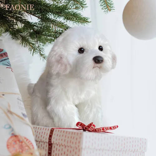 Vista 7 de Animal de peluche maltés, peluche de perro realista, animal de peluche realista, mascota de compañía, juguetes esponjosos de perrito de peluche