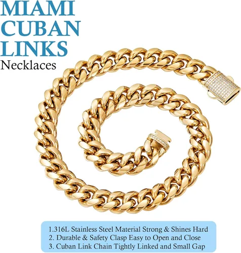 Vista 4 de SUNFERE Cuban Link BraceletNecklace for Men 81014mm 18K Gold Plated 316L Stainless Steel Diamond Clasp Hip Hop Bracelets for Men Jewelry Gift